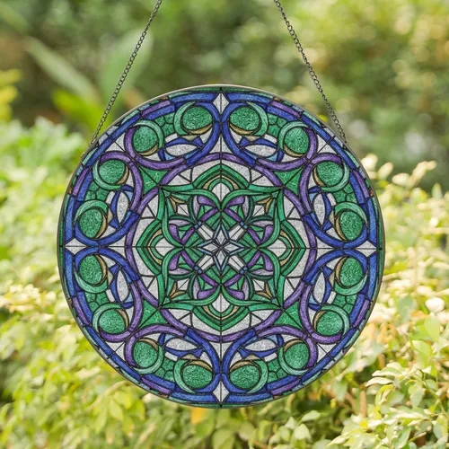 Celtic Knotwork Central Square Radial Organic Filigree - Home Decor Gift Stained Glass Suncatcher