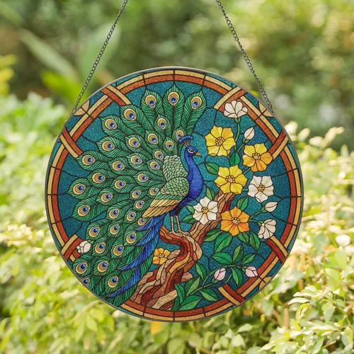 Iridescent Peacock Fanned Tail Flowers - Home Decor Gift for Peacock Lover Stained Glass Suncatcher