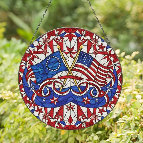 Betsy Ross US Flags Crossed Patriotic Stars - Independence Day Gift for Veterans Stained Glass Suncatcher