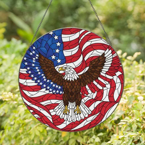 Bald Eagle American Flag - Independence Day Gift for Veterans Stained Glass Suncatcher