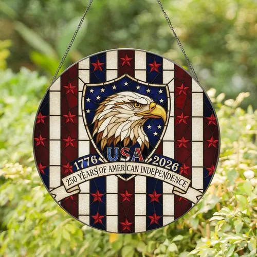 Bald Eagle USA Shield - 250th American Independence Anniversary Gift Stained Glass Suncatcher