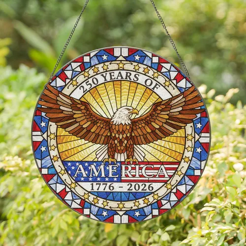 Bald Eagle America 1776-2026 - Patriotic Home Decor Gift for History Lovers Stained Glass Suncatcher