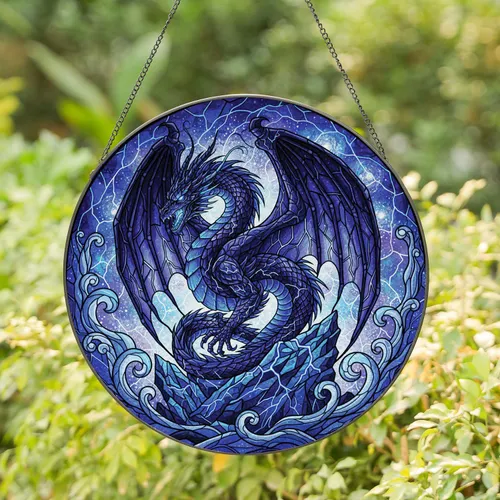 Crystalline Lightning Fantasy Dragon - Home Decor Gift for Dragon Lover Stained Glass Suncatcher