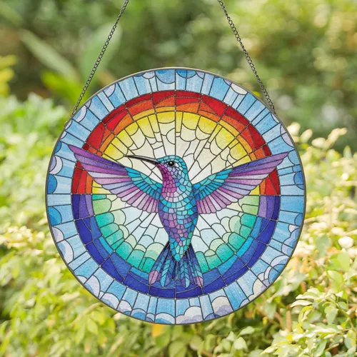 Hummingbird Sky Clouds - Home Decor Gift for Wildlife Lover Stained Glass Suncatcher