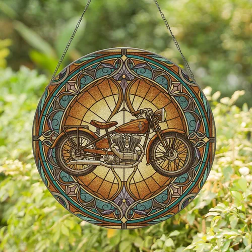 Motorcycle Stained Glass Floral Mosaic - Home Decor Gift for Riders Stained Glass Suncatcher