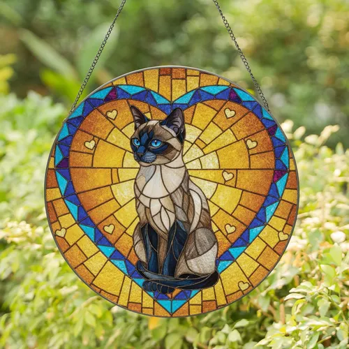 Siamese Cat Heart Outline Home Decor Gift for Cat Lover Stained Glass Suncatcher