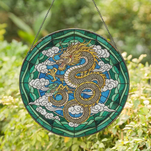 Chinese Dragon Serpentine Snake Celestial Clouds - Home Decor Gift Stained Glass Suncatcher