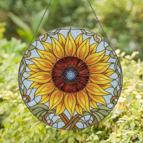 Luminous Golden Petal Tiffany Sunflower Bloom Mosaic Home Decor for Garden Lover Stained Glass Suncatcher