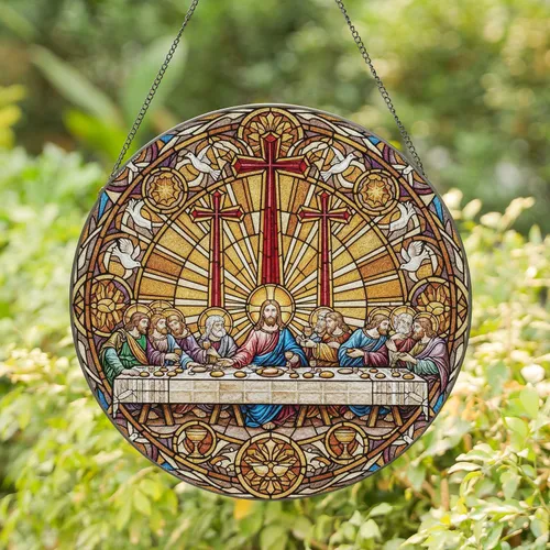 Last Supper Jesus Disciples Crosses - Religious Home Decor Gift for Believers Stained Glass Suncatcher