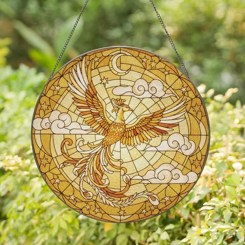 Phoenix in Flight with Clouds and Celestial Accents - Home Decor Gift for Mythology Lover Stained Glass Suncatcher
