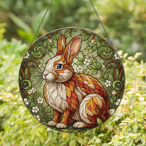 Alert Rabbit Wildflower Mosaic - Home Decor Gift for Rabbit Lover Stained Glass Suncatcher