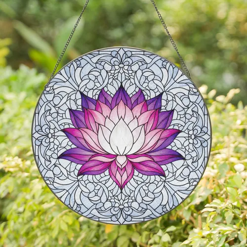 Multi-Layered Lotus Flower Curling Lead Lines Filigree Scrollwork Mosaic Glass - Home Decor Gift Stained Glass Suncatcher
