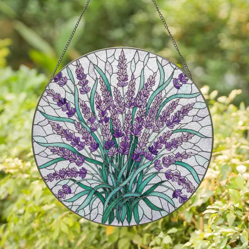 Lavender Bouquet Purple Spire Flowers - Home Decor Gift for Gardener Stained Glass Suncatcher