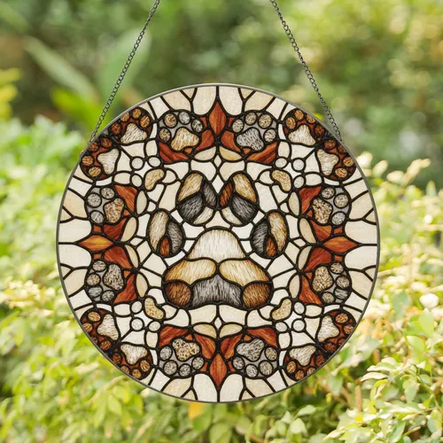 Paw Print Furry Mosaic - Wildlife Lover Home Decor Gift Stained Glass Suncatcher