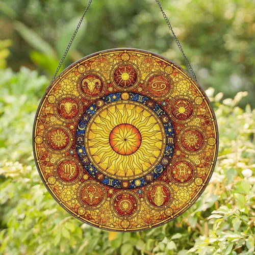 Radiant Sun Zodiac Celestial - Home Decor Gift for Astrology Lover Stained Glass Suncatcher