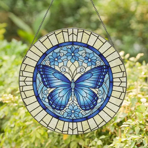 Butterfly Floral Swirling Home Decor Gift for Butterfly Lover Stained Glass Suncatcher