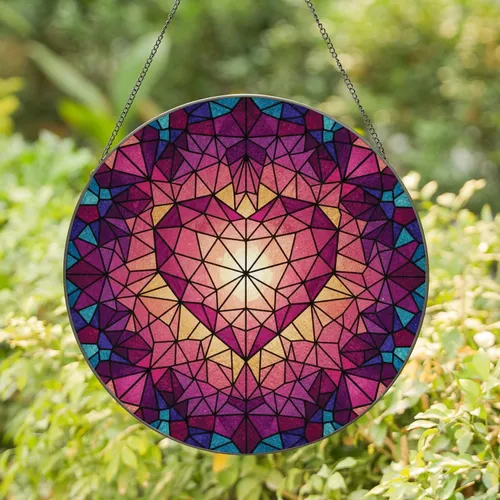 Luminous Multi-Faceted Crystal Heart Refracting Gemstones Home Decor Gift Stained Glass Suncatcher