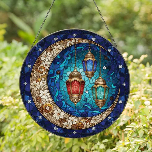 Luminous Moon Floral Islamic Lanterns Starry Celestial Night - Home Decor Gift Stained Glass Suncatcher