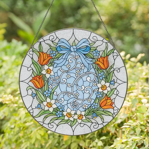 Easter Egg Spring Tulips Daffodils - Easter Home Decor Gift Stained Glass Suncatcher