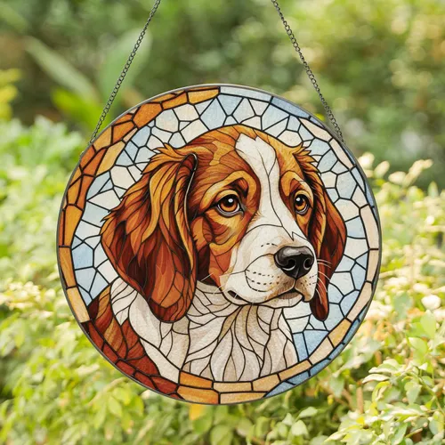 Floppy Orange Brown Ears Puppy Dog Head - Home Decor Gift for Dog Lovers Stained Glass Suncatcher