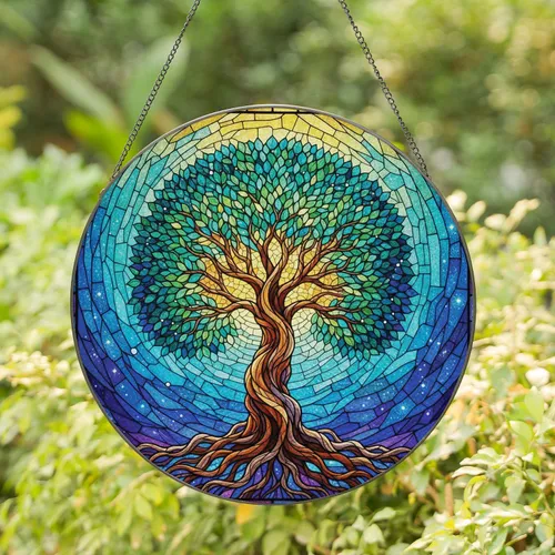 Gnarled Tree of Life Cosmic Starry Sky - Home Decor Gift for Nature Lover Stained Glass Suncatcher