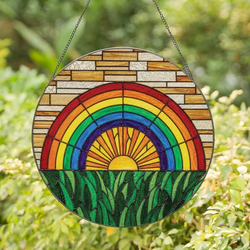 Arched Rainbow Sunburst Grass Tiffany Glass - Home Decor Gift Stained Glass Suncatcher