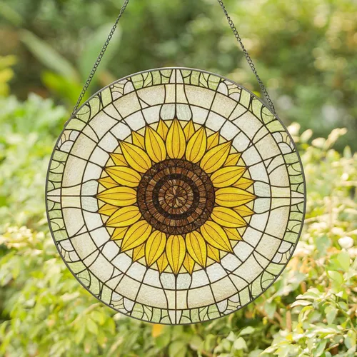 Sunflower Geometric Sunbeams Mosaic - Home Decor Gift for Garden Lover Stained Glass Suncatcher