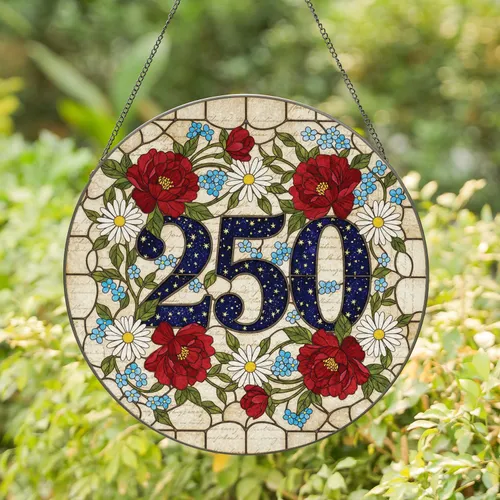 Number 250 Peonies Daisies Forget-me-nots - Home Decor Gift Stained Glass Suncatcher