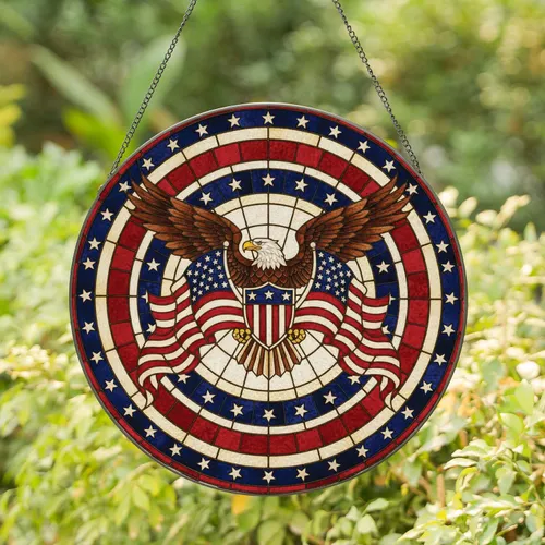 Majestic Bald Eagle Patriotic Shield American Flag - Independence Day Gift for Veterans Stained Glass Suncatcher