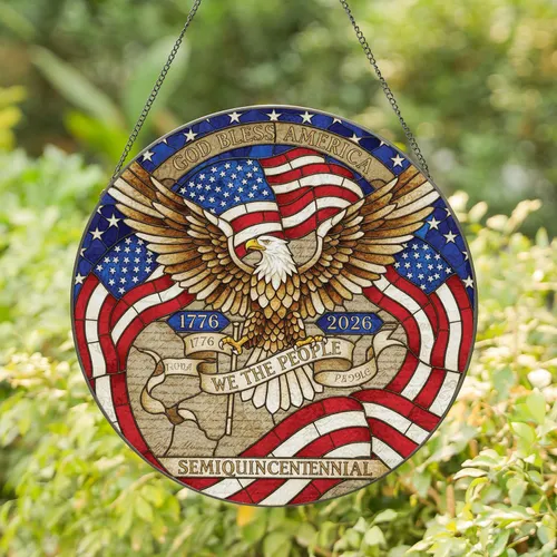Bald Eagle American Flag - Independence Day Gift for Veterans Stained Glass Suncatcher