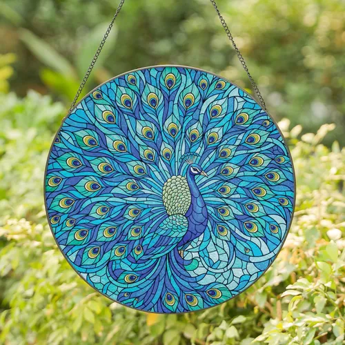 Magnificent Peacock Fanned Tail - Home Decor Gift for Wildlife Lover Stained Glass Suncatcher