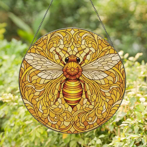 Honey Bee Tiffany Stained Glass Mosaic Home Decor Gift for Nature Lover Stained Glass Suncatcher