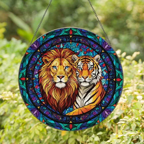 Majestic Lion Regal Tiger - Home Decor Gift for Wildlife Lovers Stained Glass Suncatcher
