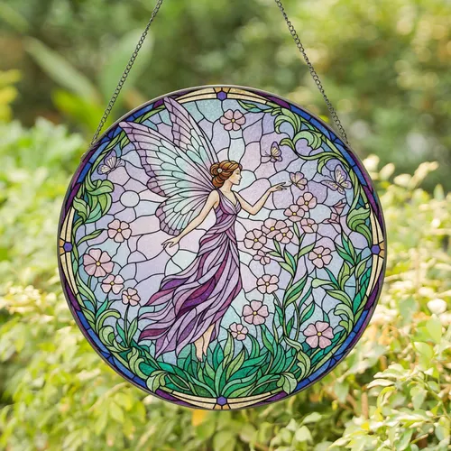 Graceful Fairy Wildflower Butterfly - Home Decor Gift for Fairy Lover Stained Glass Suncatcher
