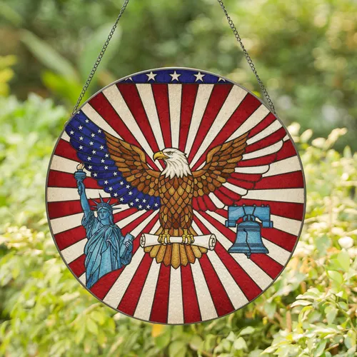 Bald Eagle American Flag Liberty - Independence Day Gift for Veterans Stained Glass Suncatcher