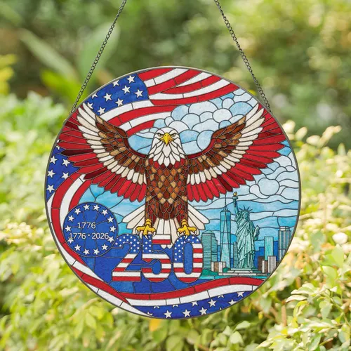 Bald Eagle Statue of Liberty American Flag - 250th Anniversary Gift for Veterans Stained Glass Suncatcher