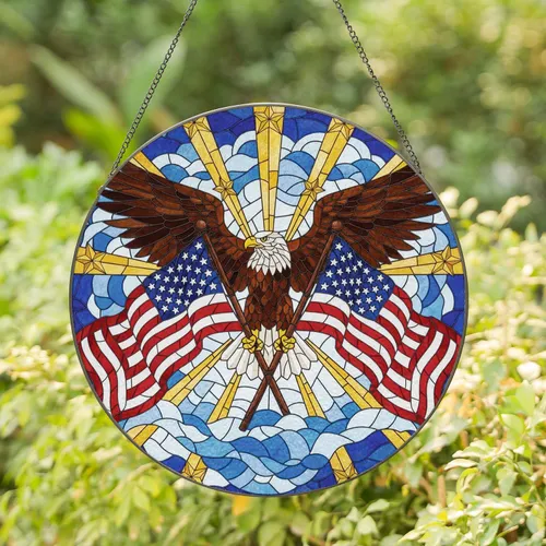 Bald Eagle American Flag - Independence Day Gift for Veterans Stained Glass Suncatcher