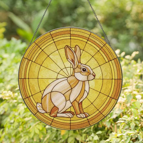 Sitting Rabbit Profile Radiant Golden Mosaic - Home Decor Gift for Rabbit Lover Stained Glass Suncatcher