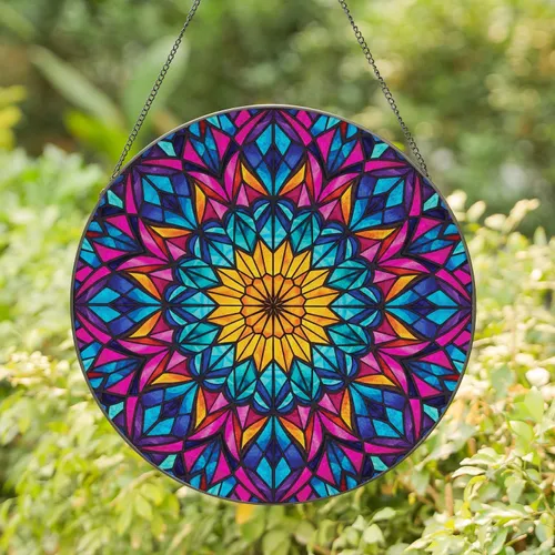 Floral Mandala Sunburst Diamond Petal Concentric Geometric - Home Decor Gift Stained Glass Suncatcher