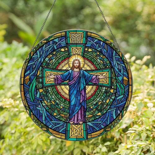 Jesus Christ Celtic Cross - Home Decor Gift for Christian Believer Stained Glass Suncatcher