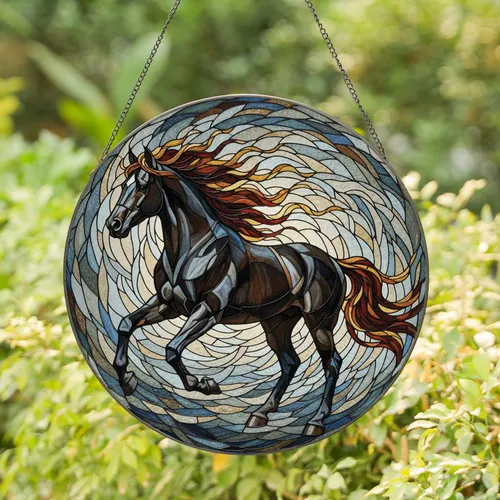 Galloping Horse Flowing Mane Tail Wind Open Space - Equine Home Decor Gift Stained Glass Suncatcher