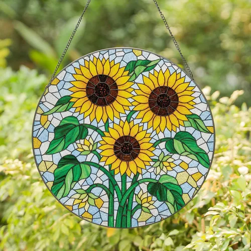 Tiffany Sunflowers Geometric Mosaic Stained Glass - Home Decor Gift for Garden Lover Stained Glass Suncatcher