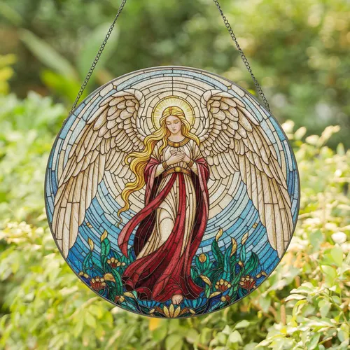 Graceful Angel Halo Wings Mosaic - Luminous Home Decor Gift for Angel Lover Stained Glass Suncatcher