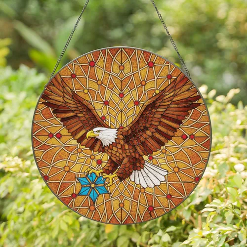 Bald Eagle Soaring Star Flower - Home Decor Gift for Bird Lovers Stained Glass Suncatcher