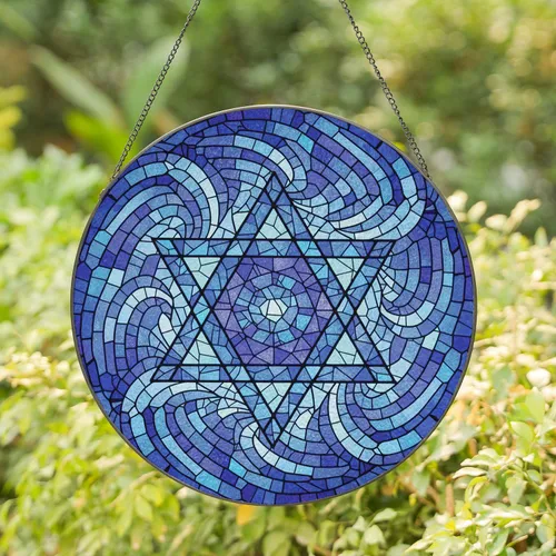 Star of David Geometric Hexagram Mosaic - Stained Glass Home Decor Gift Stained Glass Suncatcher