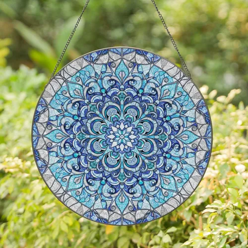 Layered Filigree Snowflake Crystalline Ice Formation - Home Decor Gift Stained Glass Suncatcher