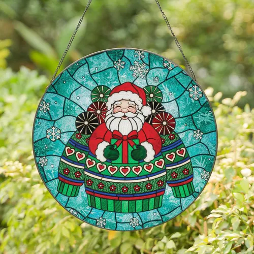 Santa Claus Christmas Ornaments Snowflakes Floral Hearts Stripes - Christmas Home Decor Gift Stained Glass Suncatcher
