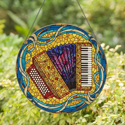 Tiffany Stained Glass Accordion Musical Instrument - Home Decor Gift for Music Lover Stained Glass Suncatcher