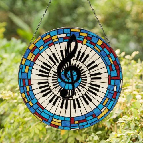 Black Treble Clef Piano Key Mosaic - Home Decor Gift for Music Lover Stained Glass Suncatcher