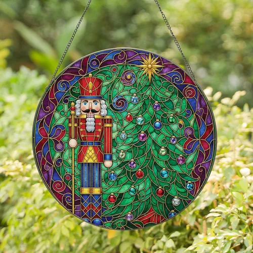 Christmas Nutcracker Soldier Tree Star Ornaments - Holiday Home Decor Gift Stained Glass Suncatcher